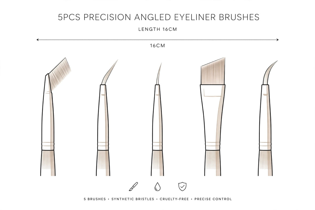 Goldie Precision Wing - 5pcs Ultra-Thin Angled Eyeliner & Brow Brush Set.
