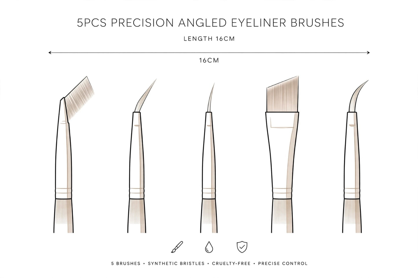 Goldie Precision Wing - 5pcs Ultra-Thin Angled Eyeliner & Brow Brush Set.