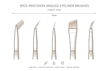 Goldie Precision Wing - 5pcs Ultra-Thin Angled Eyeliner & Brow Brush Set.