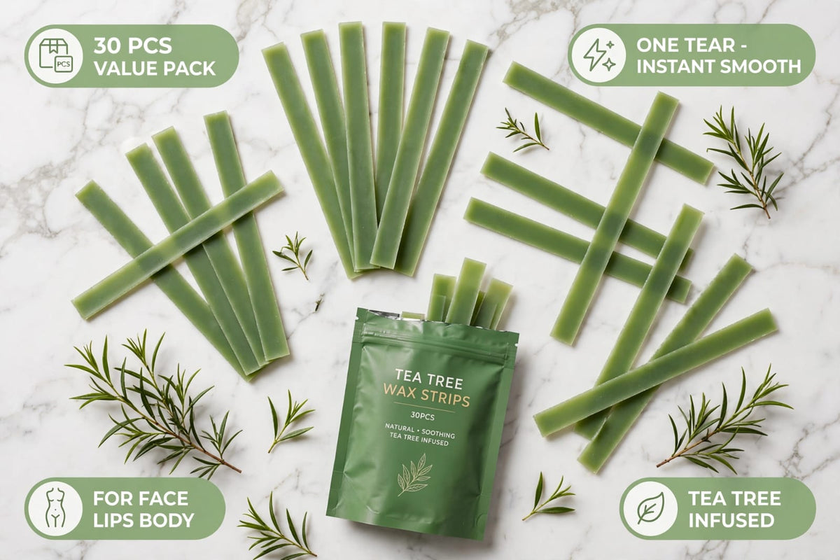 Tea Tree Facial Wax Strips - 30pcs Painless & No Residue