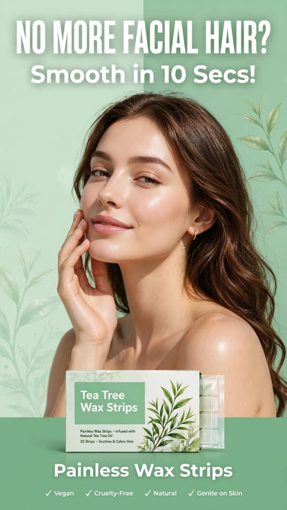 Tea Tree Facial Wax Strips - 30pcs Painless & No Residue